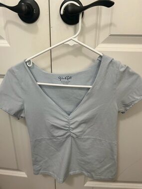 Brandy Melville Pale Blue V-Neck Short Sleeve Top